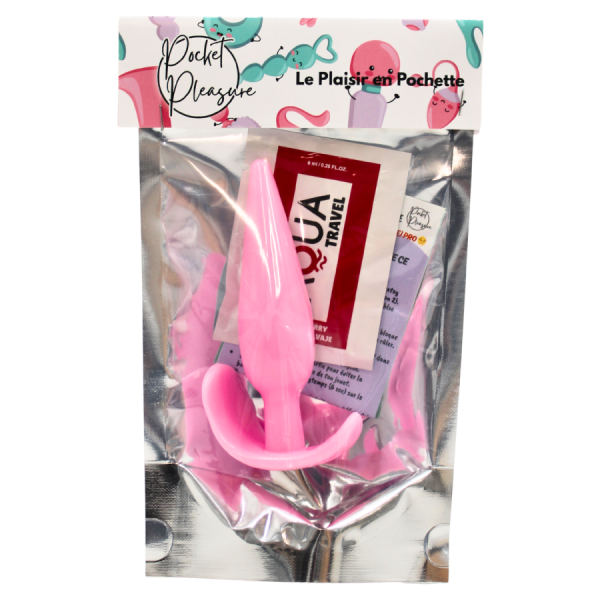 Plug anal rose souple base évasée Pocket Pleasure + 1 dosette lubrifiant 
